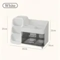 Large white cosmetic storage organizer with drawers and compartments for makeup brushes - 35x18x25cm / Ivory