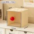 Cream-white desktop storage box with transparent drawer and red handle - 1 Piece / Off White
