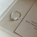 Detail of minimalist 925 sterling silver open ring with frosted and polished beads. - Double Bead Open Style (JZ1140) / Adjustable Open / Silver