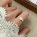 Detailed macro view of 925 sterling silver adjustable ring with rose flower design - Rose Camellia Style (JZ0964) / Adjustable Open / Silver
