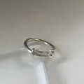 Elegant minimalist 925 sterling silver open ring featuring unique double loop detail - Double Ring Overlapping Style (JZ0219) / Adjustable Open / Silver