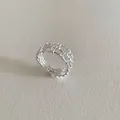 Elegant 925 sterling silver woven wire adjustable open ring for women minimalist style - Mesh Woven Style (JZ0762) / Adjustable Open / Silver