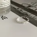 Detailed 925 sterling silver bamboo joint open ring in a minimalist luxury style - Bamboo Joint Shape Open Style (JZ1083) / Adjustable Open / Silver
