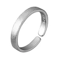 Frosted texture 925 sterling silver adjustable open ring with polished inner band - Matte Brushed Plain Band Style (JZ0146) / Adjustable Open / Silver