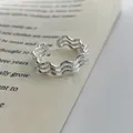 Elegant 925 sterling silver wavy open ring featuring a minimalist triple layered design - Three-Layer Wave Texture Style (JZ0499) / Adjustable Open / Silver