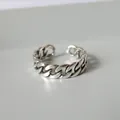 925 sterling silver minimalist cuban link chain open ring in polished silver finish - Cuban Chain Style (JZ0357) / Adjustable Open / Silver