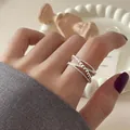 Elegant minimalist 925 sterling silver multi-layer beaded open ring for women jewelry - Multi-layer Fine Bead Intertwined Style (JZ0829) / Adjustable Open / Silver