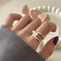 Minimalist 925 sterling silver open ring featuring a unique geometric bar design - Geometric Interspersed Structure Style (JZ0545) / Adjustable Open / Silver