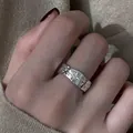 925 sterling silver minimalist ring with hammered texture and engraved star motif - Octagonal Star Engraved Hammered Style (JZ0627) / Adjustable Open / Silver