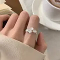 Handcrafted 925 sterling silver floral open ring with elegant cherry blossom design - Multiple Cherry Blossom Splicing Style (JZ0733) / Adjustable Open / Silver