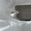 Minimalist 925 sterling silver open ring with a premium matte brushed finish for women. - Semi-circular Brushed Plain Band (JZ1074) / Adjustable Open / Silver