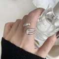 Minimalist 925 sterling silver open ring featuring a fluid design in polished silver - Fluid Liquid Shape Style (JZ0283) / Adjustable Open / Silver