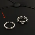 Elegant 925 sterling silver minimalist open ring with detailed textured band design - Geometric Block Patchwork Style (JZ0297) / Adjustable Open / Silver