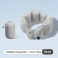 Almohada de viaje inflable gris en forma de U con estuche de almacenamiento compacto - Almohada Inflable + Caja de Almacenamiento / Gris