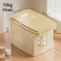 Sealed khaki rice storage container with handle and measuring cup, 10kg/20lb capacity - 10kg Capacity (With Measuring Cup) / Khaki