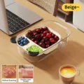 Double-layer partitioned fruit drainer box in beige for desk snacking snacks - Clear