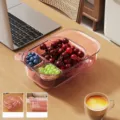 Transparent pink double-layer divided food storage box with drainage feature for fresh fruit - Transparent Pink