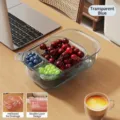 Transparent blue double-layer divided fruit and vegetable drainage storage box for desk - Transparent Blue