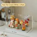 Caja de exhibición acrílica de 2 niveles para figuras con base blanco crema, 26,5 cm - Estilo Escalonado de 2 Niveles (Con Adhesivo) / Blanco