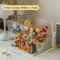 Vitrina de acrílico blanco crema de 4 niveles para figuras, tamaño 26,5x22x21cm - Estilo Escalonado de 4 Niveles (Con Adhesivo) / Blanco