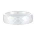 Elegant minimalist white faceted ceramic ring featuring a unique rhombus pattern design - Size 6 / Rhombus Faceted Style (JZ0136) / 6mm Width / White