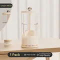 Cream white rotating makeup brush holder with press-lift function and 4 slots - Press Lift / Cream