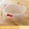 Cream white medium size double-layer kitchen drain basket with cute red bow detail - M / Medium Cream White