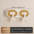 White minimalist oval wall-mounted hook rack with 2 hooks, HIPS and fiberboard, 10cm length - Oval 2-Hook White