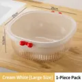 Large cream white double-layer plastic drain basket for kitchen vegetable fruit washing 1pc - Large Cream White