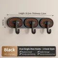 Modern black oval single-row wall hooks with 3 hooks and wood grain finish for home - Oval 3-Hook Black