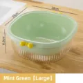 Double-layer plastic kitchen drain basket in mint green, large size for fruit washing - Large Mint Green
