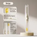 Beige 2-in-1 portable ear cleaner tool with silicone massage brush and scoop in clear case - Ear Pick / Off White