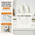 Wall mounted white cabinet door knife holder storage rack with 4 removable hooks - Wall Mounted (1 Piece) / 24.5x4x21CM (With 4 Hooks) / White