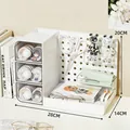 White desktop pegboard organizer with 3 drawers for stationery and makeup storage - White