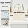 Beige wall-mounted kitchen knife holder with 4 hooks for efficient cabinet organization - Wall Mounted (1 Piece) / 24.5x4x21CM (With 4 Hooks) / Beige