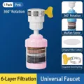 Roze kraanfilter voor huishoudelijk gebruik met 360-graden rotatie en 6-laags filtratie - Roze Stijl (C4638) / Roze