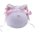 Cute white Lolita knitted cat ears helmet cover accessory with pink bows and lace - Pink Lolita Style Ears