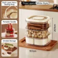 3-layer portable white dry fruit storage box with airtight seal and internal dividers - Triple Layer / 3 Compartments at Bottom / Cream White
