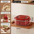 Single layer red portable food container with dividers, sealing ring, and clear lid - Single Layer / 3 Compartments at Bottom / Red