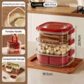 Modern red portable 3-tier snack container with airtight seal and compartments - Triple Layer / 3 Compartments at Bottom / Red