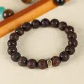 Handgefertigtes Sandelholz-Armband mit ethnischen Schnitzereien und Metallanhänger - Tierkreiszeichen Ochse und Tiger Stil (SL5646)