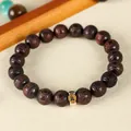 Handgefertigtes Vintage-Perlenarmband aus rotem Sandelholz mit geschnitzten Sternzeichenmotiven - Tierkreiszeichen Hase Stil (SL5646)