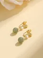 Vintage Hetian jade-style green bead pearl clip-on earrings for non-pierced ears - Pearl Pendant He Tian Jade Clip-on Earrings / Mosquito Coil Ear Clip / Green and White
