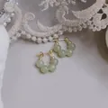 Elegant vintage style Hetian jade bead hoop earrings in a refined gold-tone finish. - Handmade He Tian Jade Stud Earrings / Stud Pin Style / Light Green