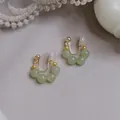 Vintage green Hetian jade bead clip-on earrings with gold mosquito coil non-pierced design. - Handmade He Tian Jade Clip-on Earrings / Mosquito Coil Ear Clip / Light Green