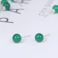 Minimalistische Ohrstecker aus 925er Sterlingsilber mit grünen Perlen - Grüner Achat (925 Silber Ohrstecker-Stift)