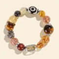 Edles Armband aus Tigerauge und Rutilquarz mit dekorativer Dzi-Perle und Pixiu-Anhänger - Große Perlen Stil