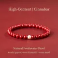 Elegant red cinnabar bead bracelet featuring a 6mm natural freshwater pearl accent - Emperor Cinnabar Artificial Pearl Style / 6mm