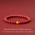Elegant cinnabar bracelet featuring 6mm red beads and a single natural yellow amber bead - Emperor Cinnabar Artificial Amber Style / 6mm