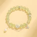 Elegante bracciale di perline verdi con ciondoli a loto in argento e perla d'acqua dolce - Stile Prehnite